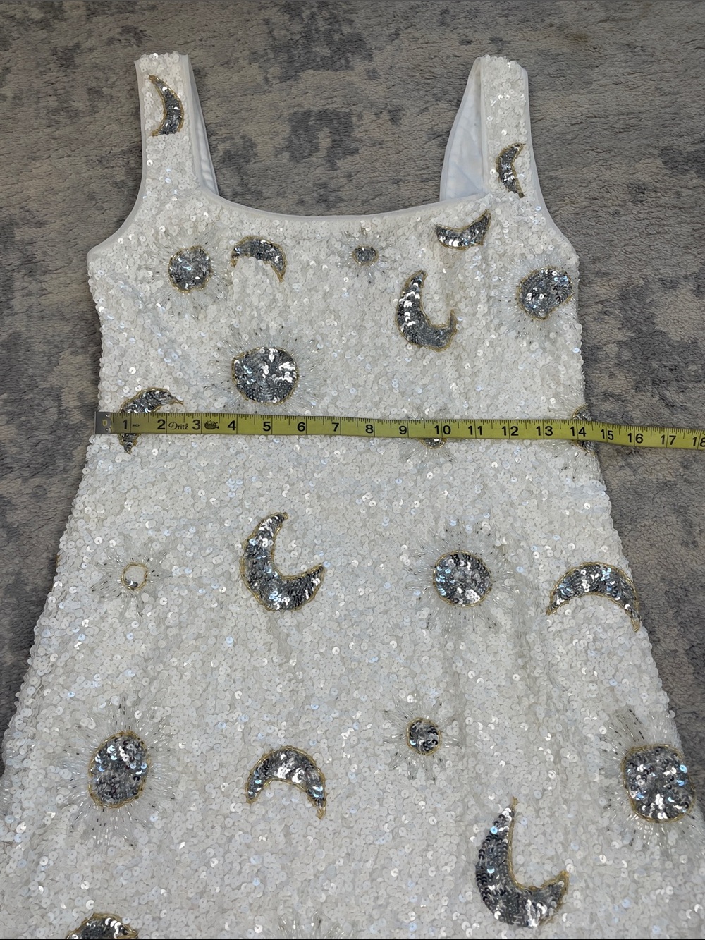 Show Me Your Mumu Lets Go Mini Dress White Celestial Sequin Moon Sun Sz M - Picture 9 of 12